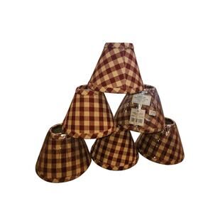 Country Primitive Burgundy Check Homespun Fabric Lampshade chandelier farmhouse